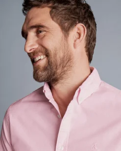 Best Charles Tyrwhitt Button-Down Collar Washed Oxford Plain Shirt - Pink