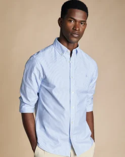 Best Charles Tyrwhitt Button-Down Collar Washed Oxford Stripe Shirt - Ocean Blue