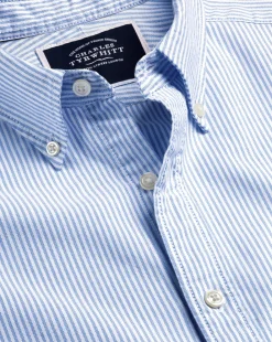 Best Charles Tyrwhitt Button-Down Collar Washed Oxford Stripe Shirt - Ocean Blue