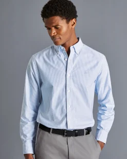Best Charles Tyrwhitt Button-Down Collar Washed Oxford Stripe Shirt - Ocean Blue