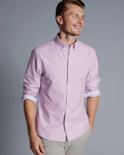 Shop Charles Tyrwhitt Button-Down Collar Washed Oxford Shirt - Purple Violet