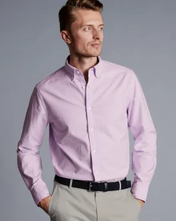 Shop Charles Tyrwhitt Button-Down Collar Washed Oxford Shirt - Purple Violet
