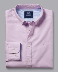 Shop Charles Tyrwhitt Button-Down Collar Washed Oxford Shirt - Purple Violet