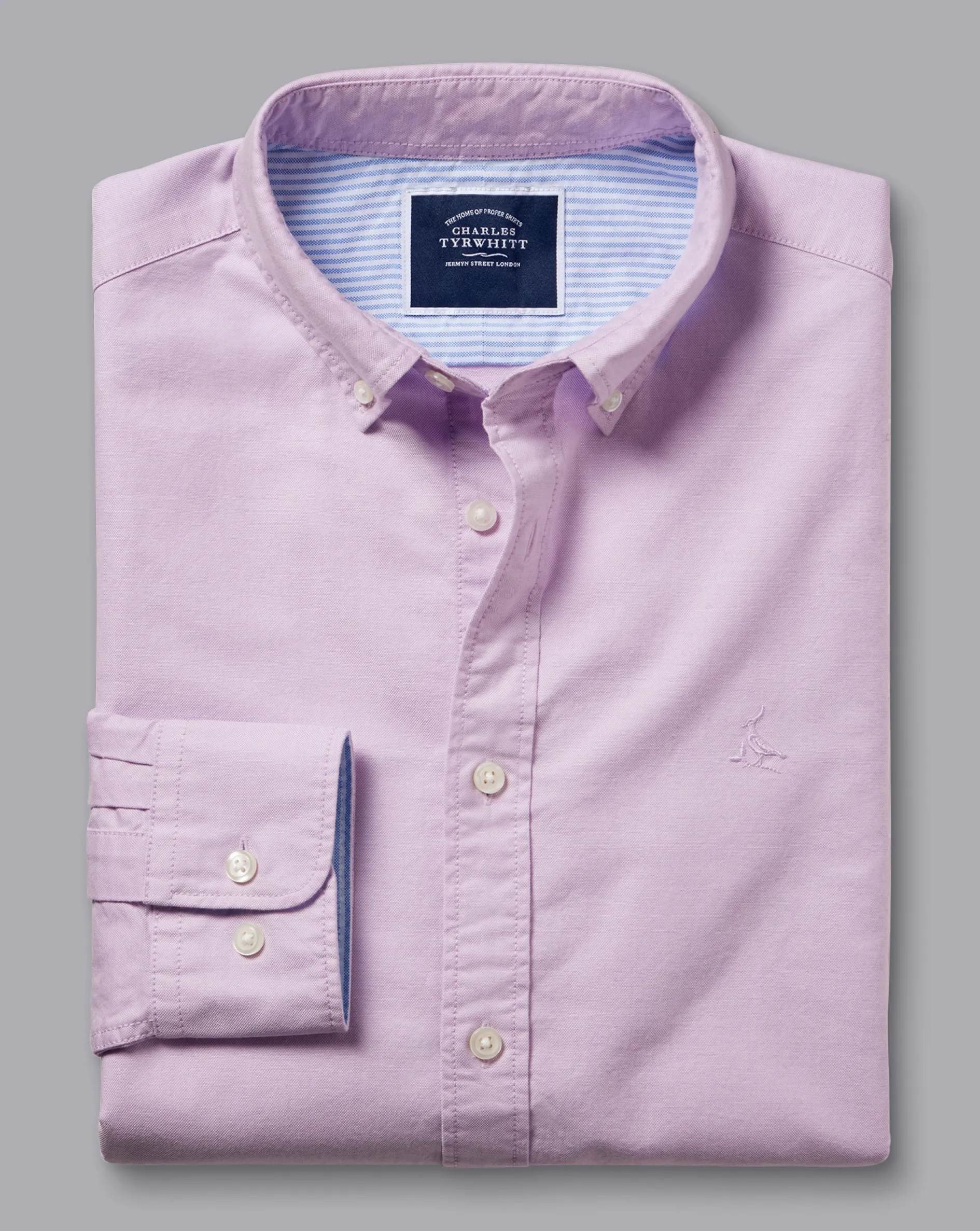 Shop Charles Tyrwhitt Button-Down Collar Washed Oxford Shirt - Purple Violet