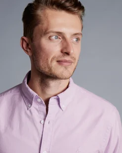Shop Charles Tyrwhitt Button-Down Collar Washed Oxford Shirt - Purple Violet