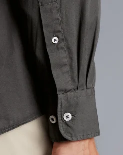 Outlet Charles Tyrwhitt Button-Down Collar Washed Fine Twill Shirt - Grey Charcoal