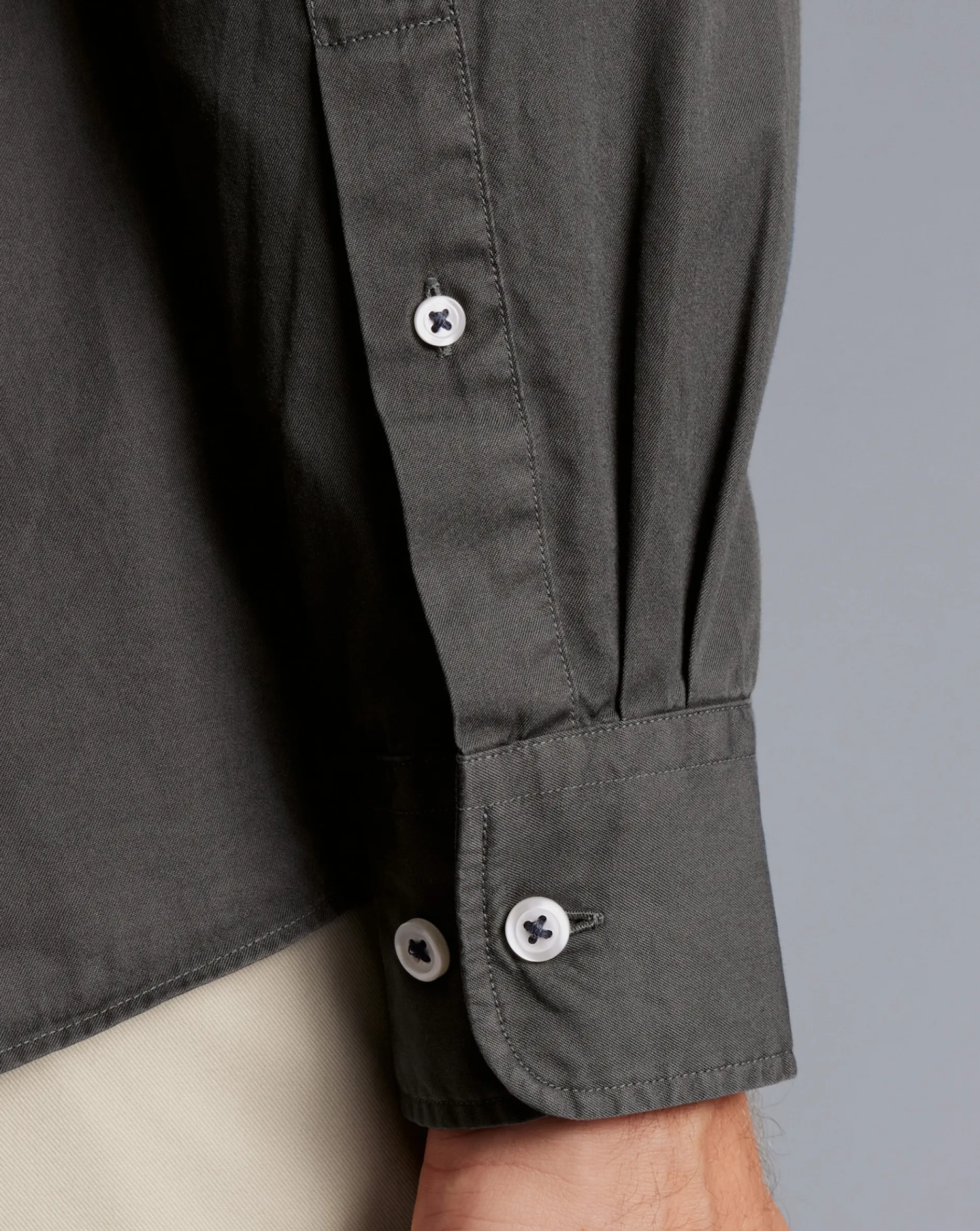 Outlet Charles Tyrwhitt Button-Down Collar Washed Fine Twill Shirt - Grey Charcoal