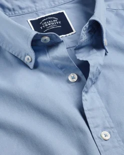 Online Charles Tyrwhitt Button-Down Collar Washed Fine Twill Shirt - Sky Blue