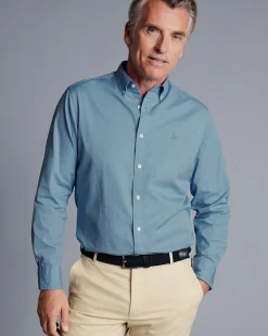 Online Charles Tyrwhitt Button-Down Collar Washed Fine Twill Shirt - Sky Blue