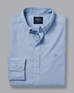 Online Charles Tyrwhitt Button-Down Collar Washed Fine Twill Shirt - Sky Blue