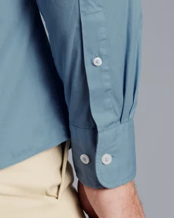Online Charles Tyrwhitt Button-Down Collar Washed Fine Twill Shirt - Sky Blue