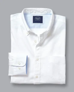 Flash Sale Charles Tyrwhitt Button-Down Collar Washed Oxford Shirt With Pocket - White