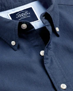 Cheap Charles Tyrwhitt Button-Down Collar Washed Oxford Shirt - Melange Dark Blue