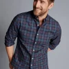 Cheap Charles Tyrwhitt Button-Down Collar Washed Oxford Check Shirt - Blackberry Blackberry Purple