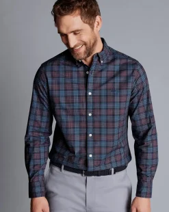 Cheap Charles Tyrwhitt Button-Down Collar Washed Oxford Check Shirt - Blackberry Blackberry Purple