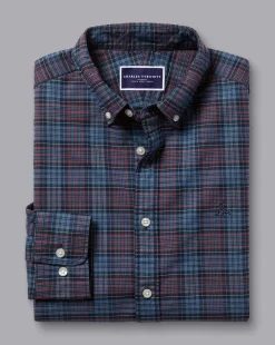Cheap Charles Tyrwhitt Button-Down Collar Washed Oxford Check Shirt - Blackberry Blackberry Purple
