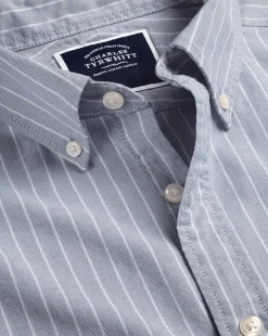 Outlet Charles Tyrwhitt Button-Down Collar Washed Oxford Butchers Stripe Shirt - Steel Blue