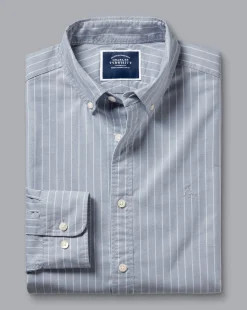 Outlet Charles Tyrwhitt Button-Down Collar Washed Oxford Butchers Stripe Shirt - Steel Blue