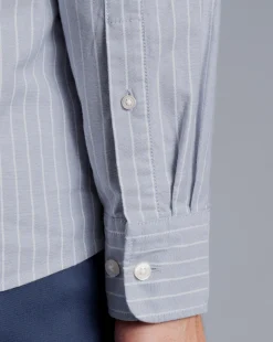 Outlet Charles Tyrwhitt Button-Down Collar Washed Oxford Butchers Stripe Shirt - Steel Blue