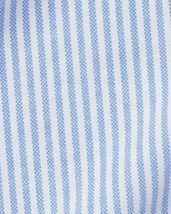 Shop Charles Tyrwhitt Button-Down Collar Washed Oxford Stripe Short Sleeve Shirt - Ocean Blue