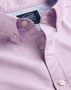 Flash Sale Charles Tyrwhitt Button-Down Collar Washed Oxford Short Sleeve Shirt - Purple Violet