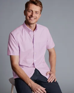 Flash Sale Charles Tyrwhitt Button-Down Collar Washed Oxford Short Sleeve Shirt - Purple Violet