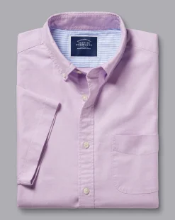 Flash Sale Charles Tyrwhitt Button-Down Collar Washed Oxford Short Sleeve Shirt - Purple Violet
