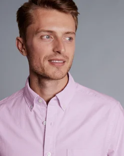 Flash Sale Charles Tyrwhitt Button-Down Collar Washed Oxford Short Sleeve Shirt - Purple Violet