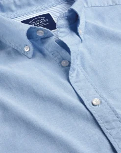 Hot Charles Tyrwhitt Button-Down Collar Washed Oxford Short Sleeve Shirt - Blue Sky