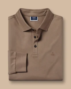 New Charles Tyrwhitt Tyrwhitt Long Sleeve Pique Polo Camel