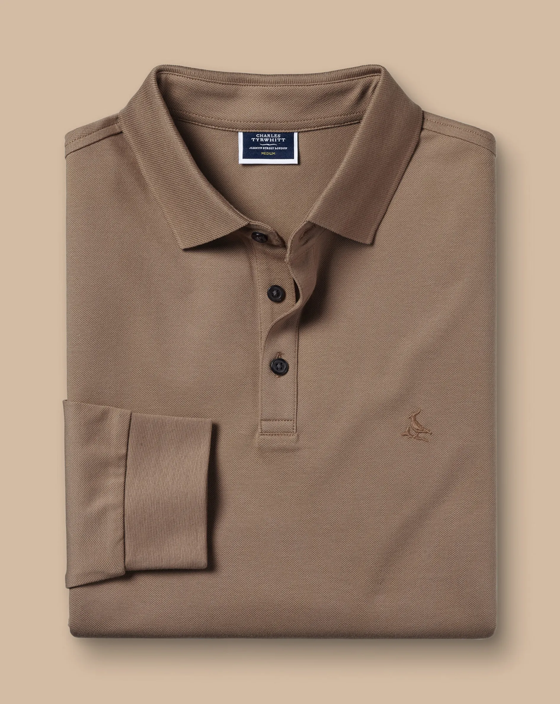 New Charles Tyrwhitt Tyrwhitt Long Sleeve Pique Polo Camel