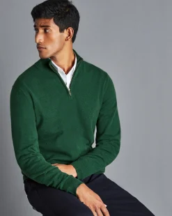 Flash Sale Charles Tyrwhitt Cashmere Quarter Zip Sweater - Dark Green