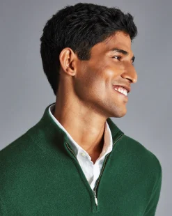 Flash Sale Charles Tyrwhitt Cashmere Quarter Zip Sweater - Dark Green