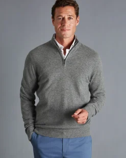 Online Charles Tyrwhitt Cashmere Quarter Zip Sweater - Grey
