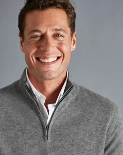 Online Charles Tyrwhitt Cashmere Quarter Zip Sweater - Grey