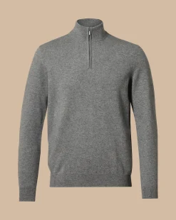Online Charles Tyrwhitt Cashmere Quarter Zip Sweater - Grey