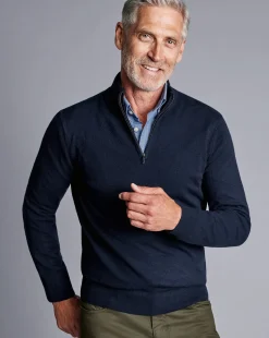 Discount Charles Tyrwhitt Cashmere Quarter Zip Sweater - Navy