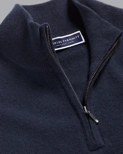 Discount Charles Tyrwhitt Cashmere Quarter Zip Sweater - Navy