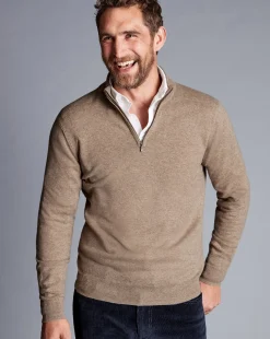 Flash Sale Charles Tyrwhitt Cashmere Quarter Zip Sweater - Oatmeal