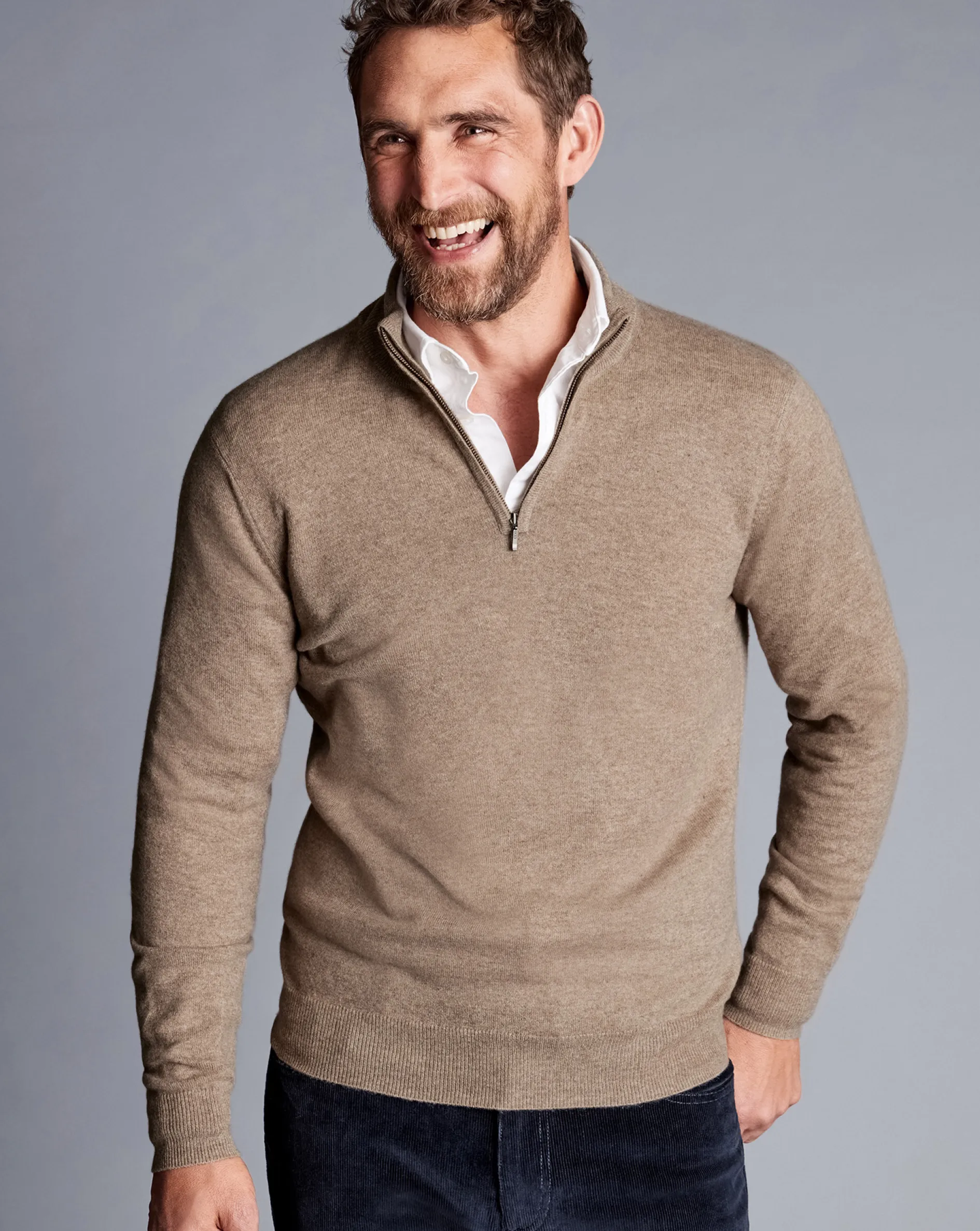 Flash Sale Charles Tyrwhitt Cashmere Quarter Zip Sweater - Oatmeal