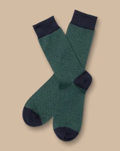 Clearance Charles Tyrwhitt Chevron Socks - Green & Navy Green and Navy