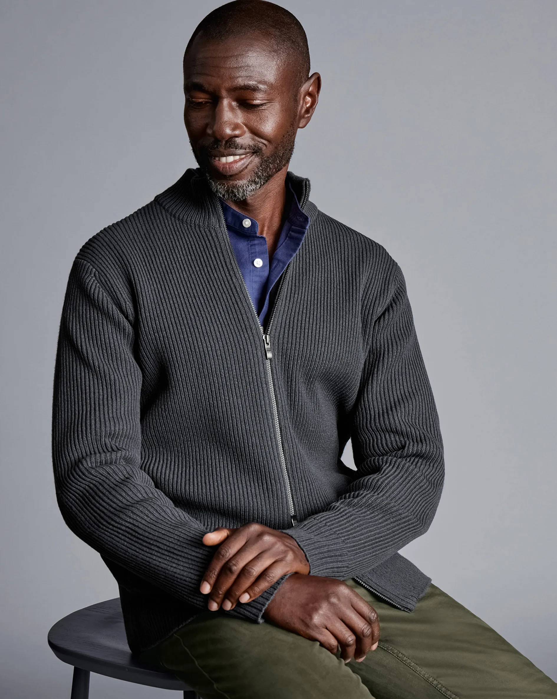 Best Charles Tyrwhitt Chunky Zip Funnel Neck Cardigan - Grey Slate