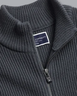 Best Charles Tyrwhitt Chunky Zip Funnel Neck Cardigan - Grey Slate