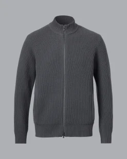 Best Charles Tyrwhitt Chunky Zip Funnel Neck Cardigan - Grey Slate