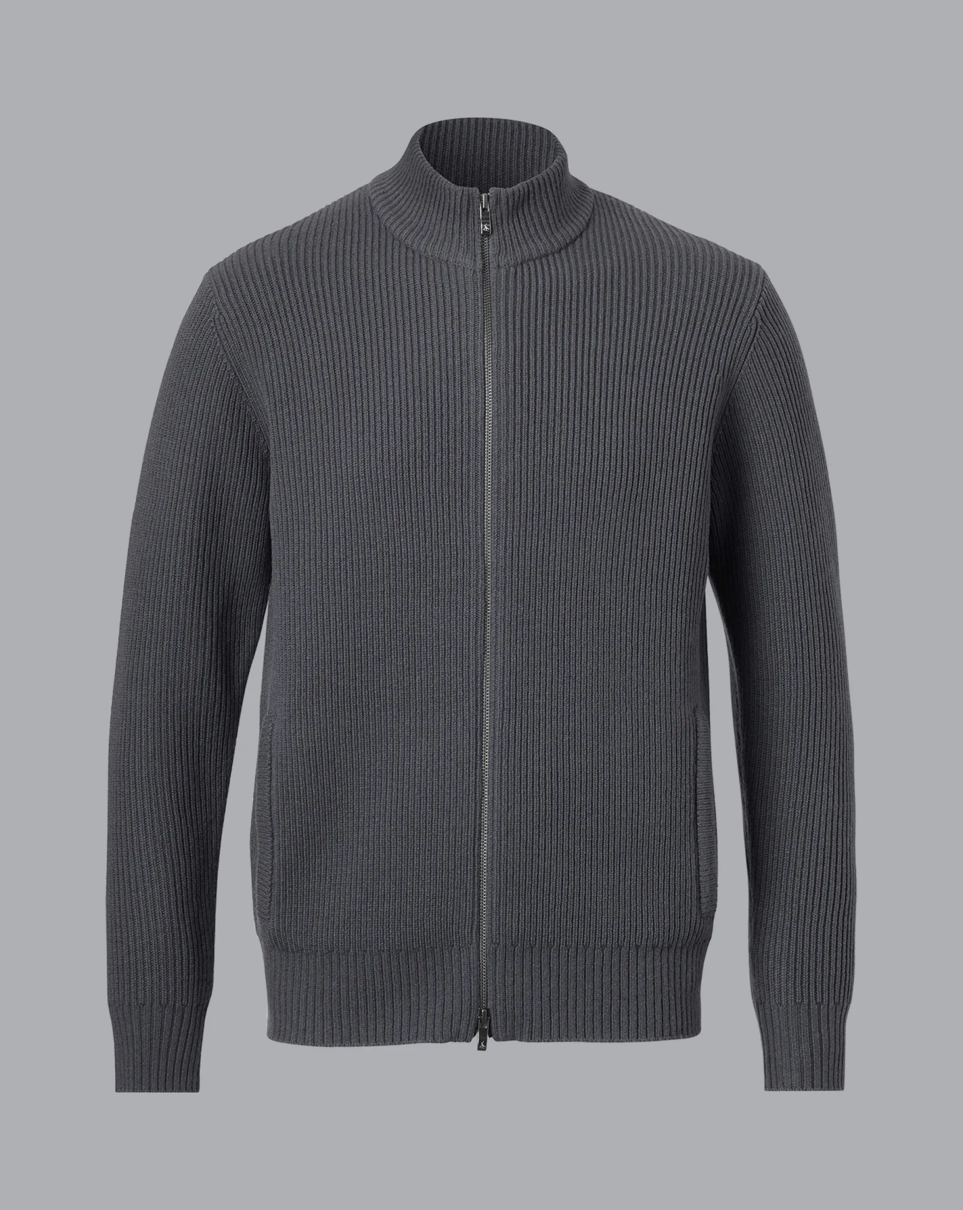 Best Charles Tyrwhitt Chunky Zip Funnel Neck Cardigan - Grey Slate