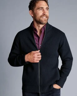 Clearance Charles Tyrwhitt Chunky Zip Funnel Neck Cardigan - Navy