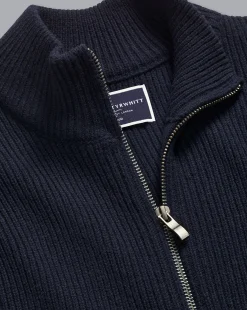 Clearance Charles Tyrwhitt Chunky Zip Funnel Neck Cardigan - Navy