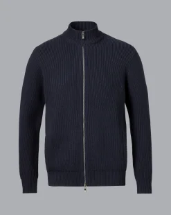 Clearance Charles Tyrwhitt Chunky Zip Funnel Neck Cardigan - Navy