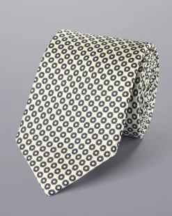 Cheap Charles Tyrwhitt Circle Print Silk Tie - Ivory