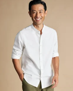 Best Sale Charles Tyrwhitt Collarless Cotton Linen Shirt - White